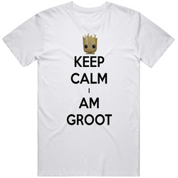 Cute Baby Groot Keep Calm Funny Retro Graphic Unisex Cotton White Classic T Shirt