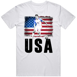Christian Pulisic Team Usa Flag Copa America Cup Soccer Futball Retro Graphic Unisex Cotton White Classic T Shirt