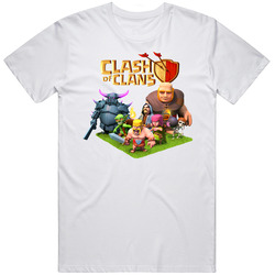 Clash Of Clans Logo And Characters Video Game Retro Graphic Unisex Cotton White Classic T Shirt