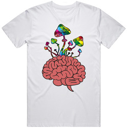 Brain On Mushrooms Retro Graphic Unisex Cotton White Classic T Shirt