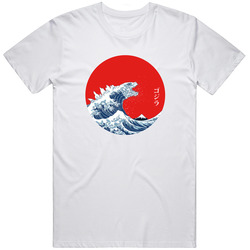 Hokusai Gojira The Great Wave Fine Art Godzilla Movie Mashup Cool Hipster Retro Graphic Unisex Cotton White Classic T Shirt