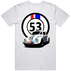 Herbie The Love Bug Movie Number 53 Plate Retro Graphic Unisex Cotton White Classic T Shirt
