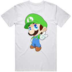 Super Smash Bros. - Super Mario Bros. - Luigi - Cute White Retro Graphic Unisex Cotton White Classic T Shirt