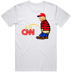 Trump Peeing On Cnn Cartoon Retro Graphic Unisex Cotton White Classic T Shirt