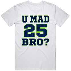 U Mad Bro #25 Richard Sherman Seattle Seahawks Retro Graphic Unisex Cotton White Classic T Shirt