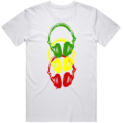 Rasta Colors Headphones T Shirt Stencil Style Raggae Jamaica Brand New Pop Art Retro Graphic Unisex Cotton White Classic T Shirt
