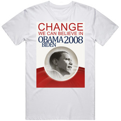 Obama Biden 2008 Democrats Change We Can Believe In Retro Graphic Unisex Cotton White Classic T Shirt