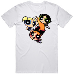 Power Puff Girls Cartoon Retro Graphic Unisex Cotton White Classic T Shirt
