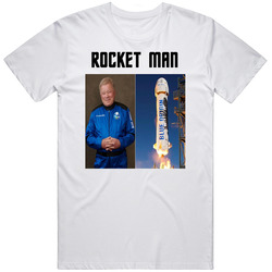 William Shatner Blue Origin Space Trip Captain Kirk Rocket Man Star Trek Fan Inspired Funny Unique Gift Retro Graphic Unisex Cotton White Classic T Shirt