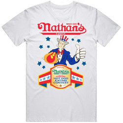 Nathan's Hot Dog Eating Contest Festival Food Retro Graphic Unisex Cotton White Classic T Shirt