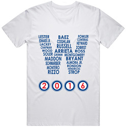 Chicago Cubs 2016 World Series Roster in W Flag T Shirt Win NL  Team Names Retro Graphic Unisex Cotton White Classic T Shirt