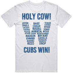 Holy Cow Cubs Win 2016 World Series Roster In W Flag Chicago Retro Graphic Unisex Cotton White Classic T Shirt