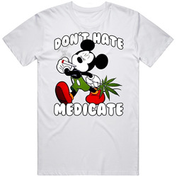 Dont Hate Medicate Mickey Mouse Stoner Weed Cannabis Retro Graphic Unisex Cotton White Classic T Shirt