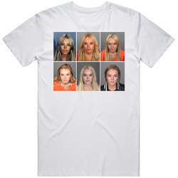 Lindsay Lohan Mashup Celebrity Mugshot Vintage Grunge Look Fan Retro Graphic Unisex Cotton White Classic T Shirt
