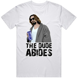 The Dude Abides Big Lebowski Retro Graphic Unisex Cotton White Classic T Shirt
