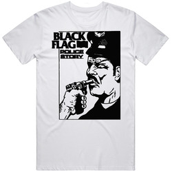 Black Flag Police Story Retro Graphic Unisex Cotton White Classic T Shirt