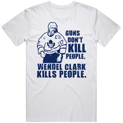 Wendel Clark Guns Dont Kill Leafs Hockey Retro Graphic Unisex Cotton White Classic T Shirt