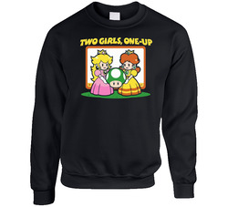 Two Girls 1 Up Funny Mario Video Game sweater Crewneck Sweatshirt