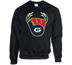 Wisconsin Sports Football Baseball Basketball Logo Mashup Sports Fan sweater Crewneck Sweatshirt
