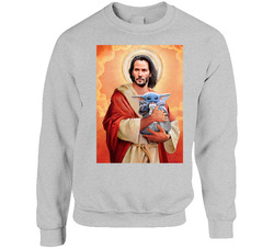 Keanu Reeves Jesus Baby Yoda Whiteclaw Mashup Poster Moist Buddha Fan Raglan sweater Crewneck Sweatshirt