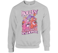 Rollin' With My Homie Funny Care Bears Worn Look Vintage Unisex sweater Crewneck Sweatshirt