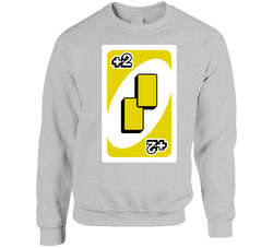 Draw Two 2 Yellow Uno Card Game Fan Halloween Fancy Dress Sweater Crewneck Sweatshirt