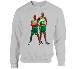 Shawn Kemp And Gary Payton Illustrated Distressed Sweater Crewneck Sweatshirt