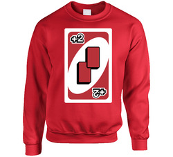 Draw Two 2 Red Uno Card Game Fan Halloween Fancy Dress Sweater Crewneck Sweatshirt
