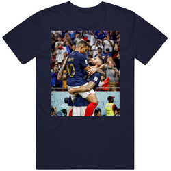 Olivier Giroud Embracing Kylian Mbappe Distressed Mens Soft Cotton Tee T Shirt