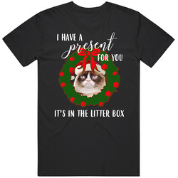 Grumpy Cat I Have A Present For You Funny Sarcastic Cat Christmas Unisex Soft Cotton Tee T Shirt