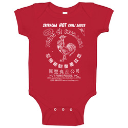 Srirachi Hot Sauce Label Worn Look Baby Unisex Soft Cotton Tee Baby One Piece