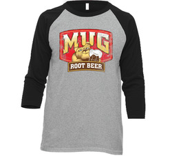 Mug Root Beer Retro Vintage Look Bulldog Soda Pop Label Food Logo Baseball Raglan Unisex Soft Cotton Tee Raglan 3/4 Sleeve Shirt