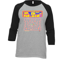 Ms Pac Man 1982 Best Video Games Of All Time Raglan 3/4 Sleeve Unisex Soft Cotton Tee Raglan 3/4 Sleeve Shirt