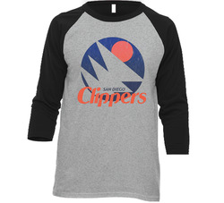 San Diego Clippers Retro La Basketball Team Logo Retro Vintage Worn Look Raglan Unisex Soft Cotton Tee Raglan 3/4 Sleeve Shirt