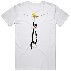 The Sylvester & Tweety Mysteries Hanging From Wire Kids Tv Show Cartoon Unisex Soft Cotton Tee T Shirt