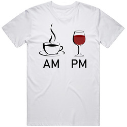Am Pm Morning Coffee Wine Drinking Mens Cotton Tee T Shirt