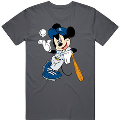 Mickey Mouse Ny Yankee Fan Vintage Charcoal Grey Unisex Cotton Mens Cotton Tee T Shirt