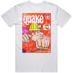 Quake Cereal 60s Cereal Box Cover Food Foodie Fan Worn Look Mens Cotton Tee T Shirt