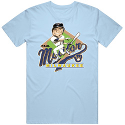 Paul Molitor Retro Baseball Caricature Mens Cotton Tee T Shirt