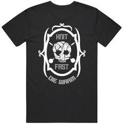 Knit Fast Die Warm Wool Skull Avid Knitters Mens Cotton Tee T Shirt