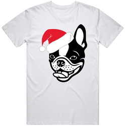 Boston Terrier Dog In A Santa Hat Dog Lovers Christmas Mens Cotton Tee T Shirt