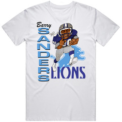 Barry Sanders Retro Football Caricature Mens Cotton Tee T Shirt