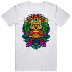 Vector Illustration Of A Psychedelic Skull With A Third Eye Of A Fire-breathing On Mens Cotton Tee T Shirt