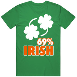 69 Percent Irish Ireland Flag Colors Four Leaf Clover Sixty-nine Funny Sexual Innuendo St Patrick's Day Mens Cotton Tee T Shirt