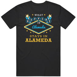 What Happens In Alameda Stays In Alameda Vegas Parody Mens Soft Cotton Tee T Shirt