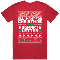 All I Want For Christmas Is Hogwarts Letter Ugly Harry Potter Holiday Sweater Parody Mens Soft Cotton Tee T Shirt