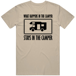 What Happens In The Camper Stays In The Camper Funny Rv Vacation Mens Soft Cotton Tee T Shirt