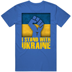 I Stand With Ukraine Raised Fist Support Blue Mens Soft Cotton Tee T Shirt