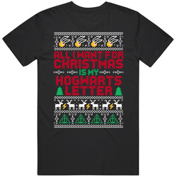 All I Want For Christmas Is Hogwarts Letter Ugly Harry Potter Holiday Sweater Mens Soft Cotton Tee T Shirt