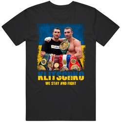 Klitschko Brothers We Stay And Fight Ukraine Former Heavyweight Boxers Mens Soft Cotton Tee T Shirt